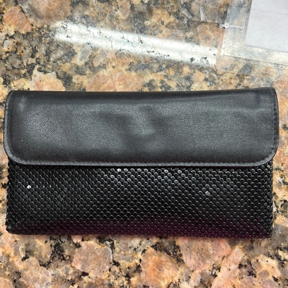 Vntg Whiting and Davis checkbook wallet black metal mesh - Picture 1 of 5